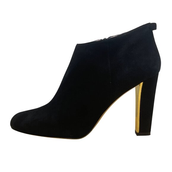 Kate Spade Women’s Black Suede Gold Accent High Heel Netta Ankle Booties Sz 10B - Picture 7 of 9